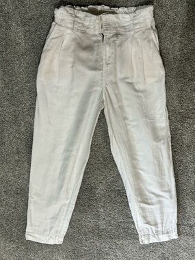 LOFT White Linen-Blend Pleated Paperbag Waist Tapered Pants Size XS